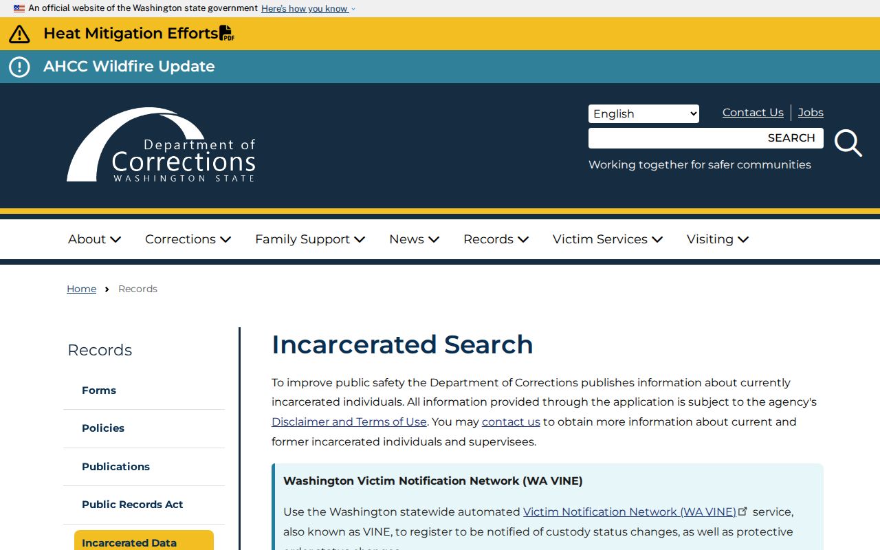Wahkiakum County arrest history Washington DOC custody search