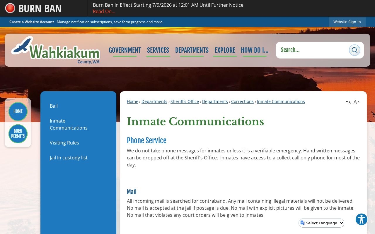 Wahkiakum County arrest history inmate communications page
