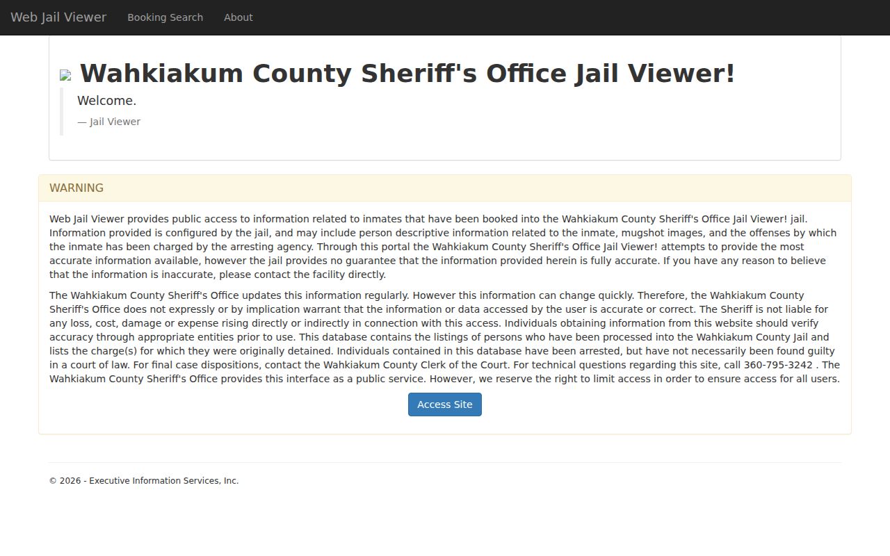 Wahkiakum County arrest history Jail Viewer search interface
