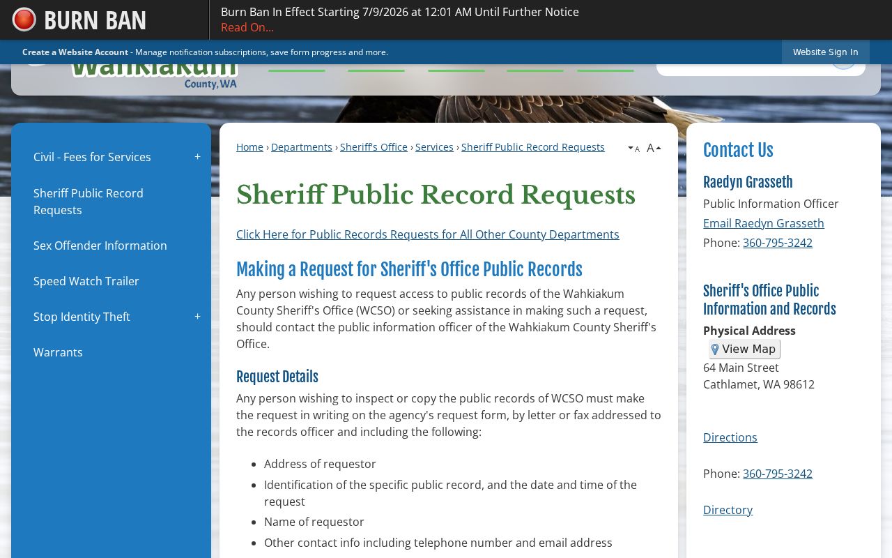 Wahkiakum County arrest history sheriff records request instructions