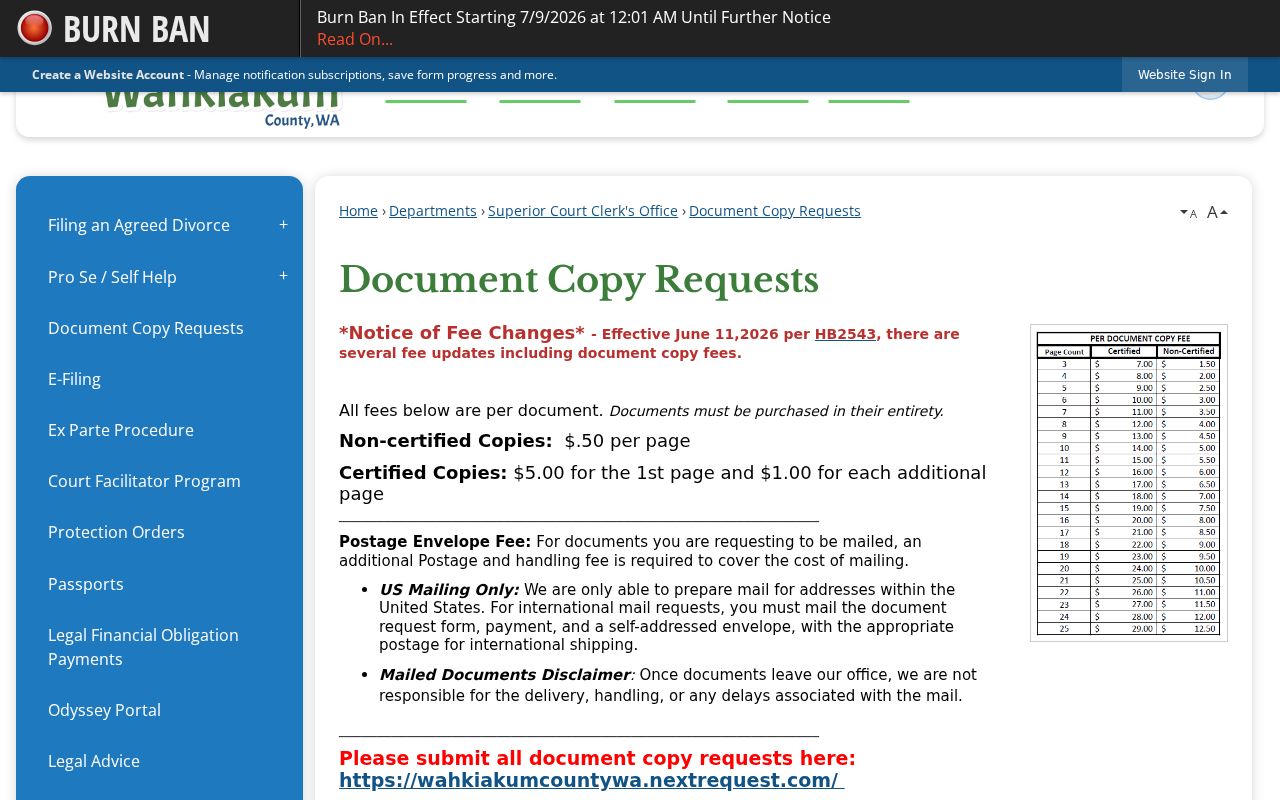 Wahkiakum County criminal court document copy requests