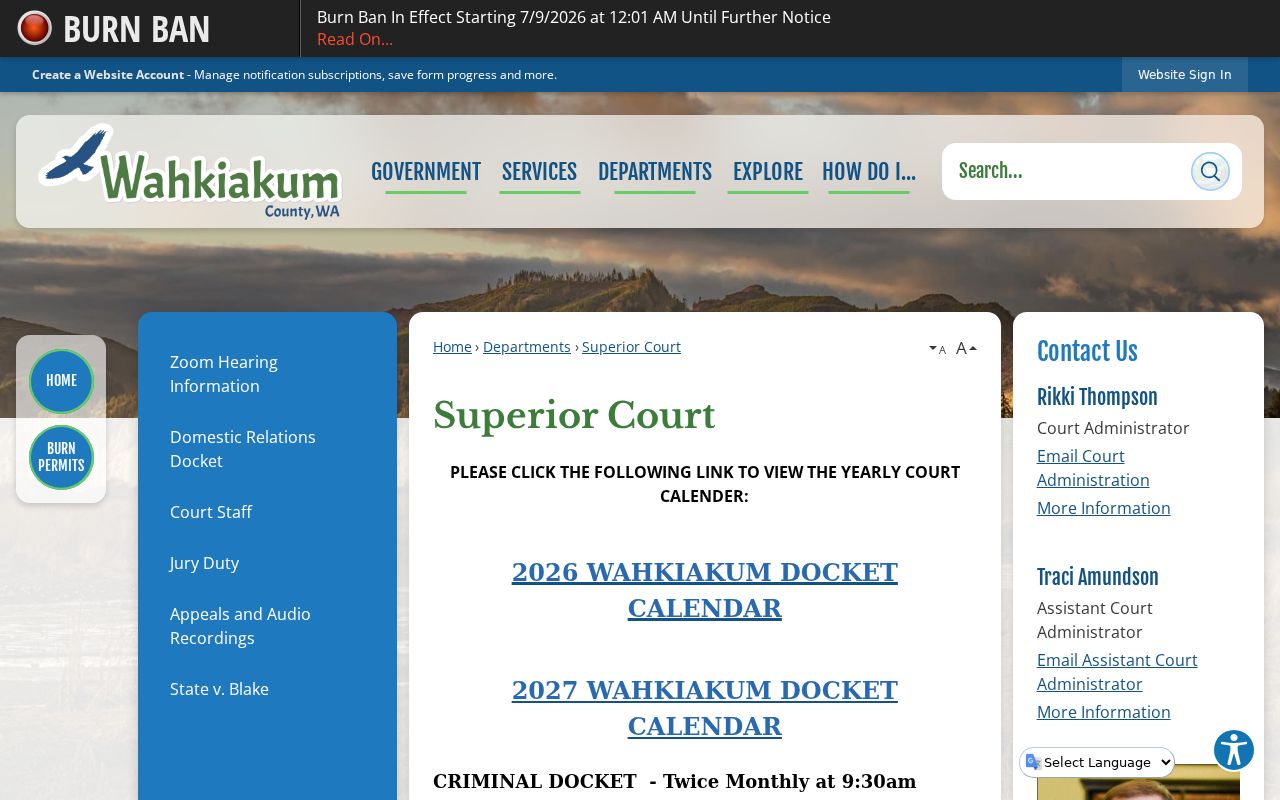 Wahkiakum County Superior Court criminal docket