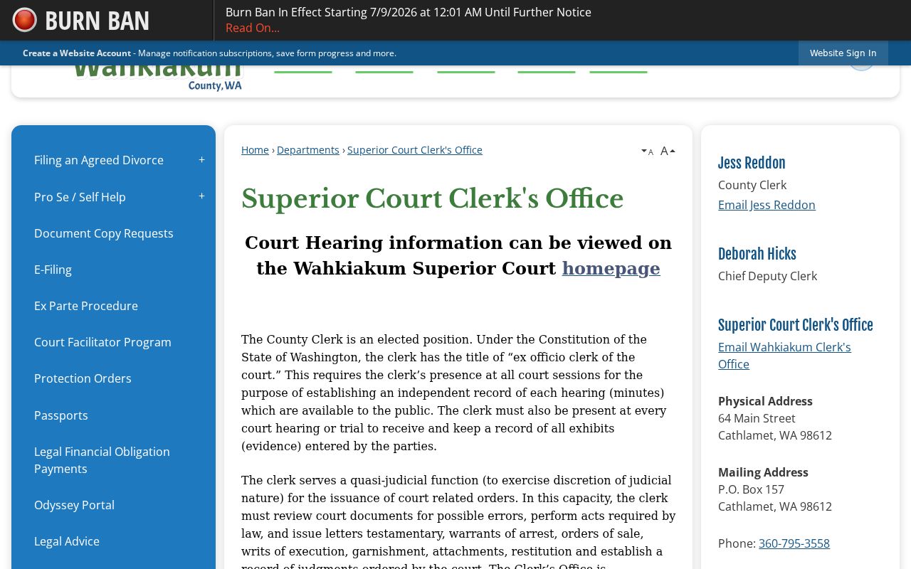 Wahkiakum County criminal record and felony file clerk office