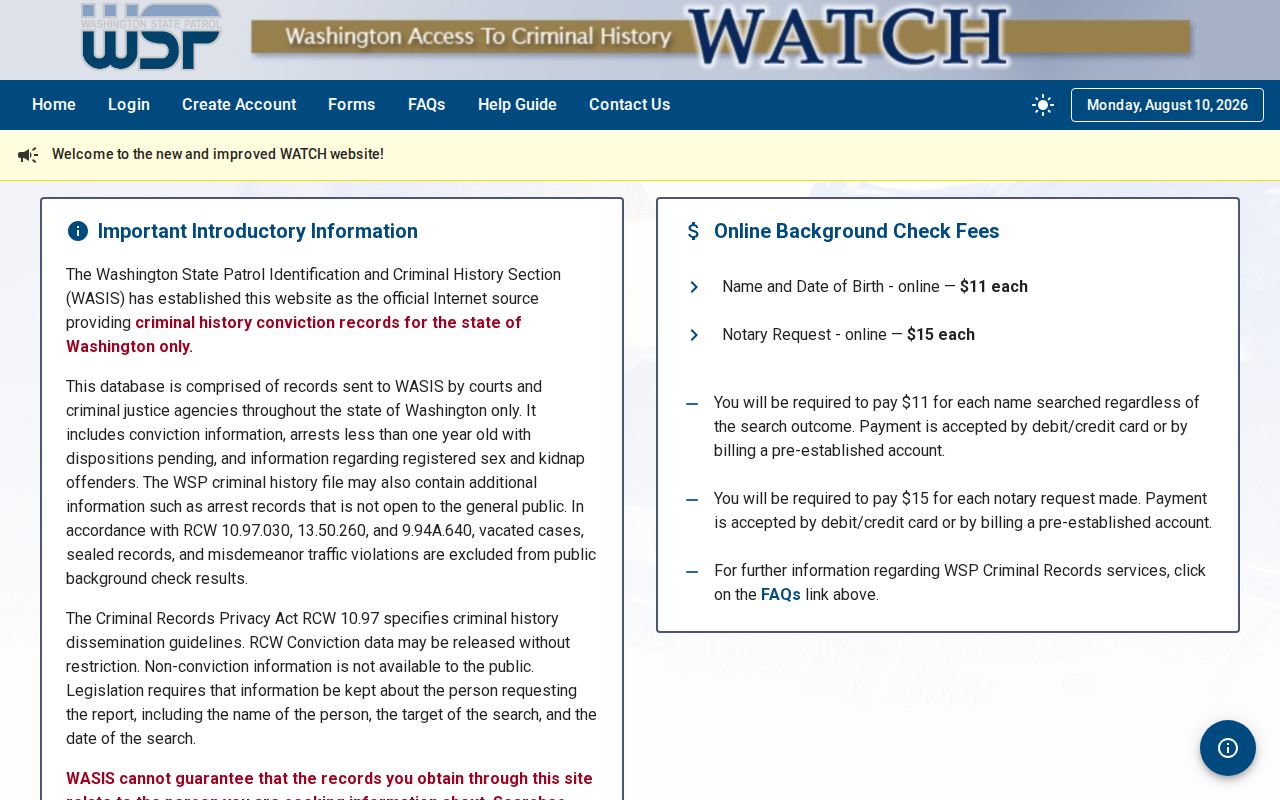 Wahkiakum County criminal history search at the WATCH portal