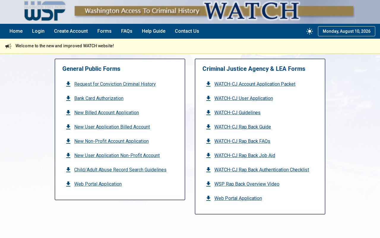 Wahkiakum County criminal history request forms from Washington State Patrol